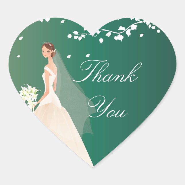 Emerald Green Bride Bridal Shower Heart Sticker (Front)