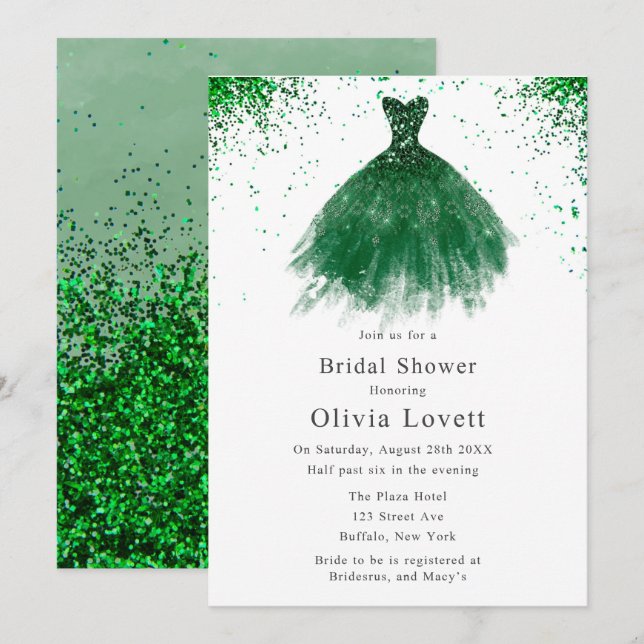 Emerald Green Bridesmaid Dress Bridal Shower  Invitation (Front/Back)