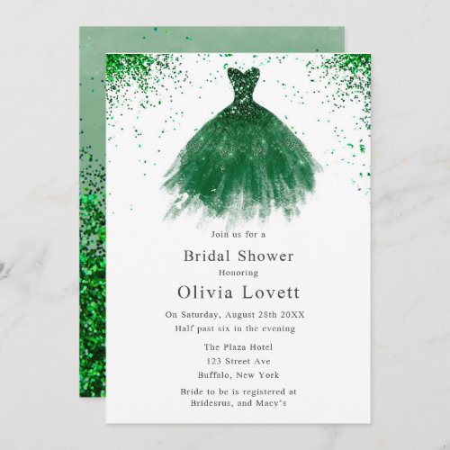 Emerald Green Bridesmaid Dress Bridal Shower  Invitation