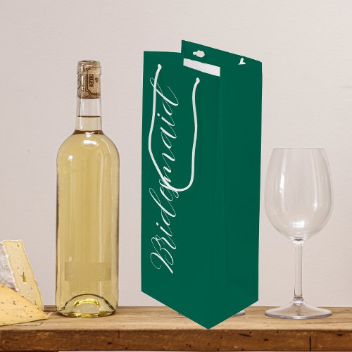 Emerald Green Bridesmaid Stylized Script Wine Gift Bag