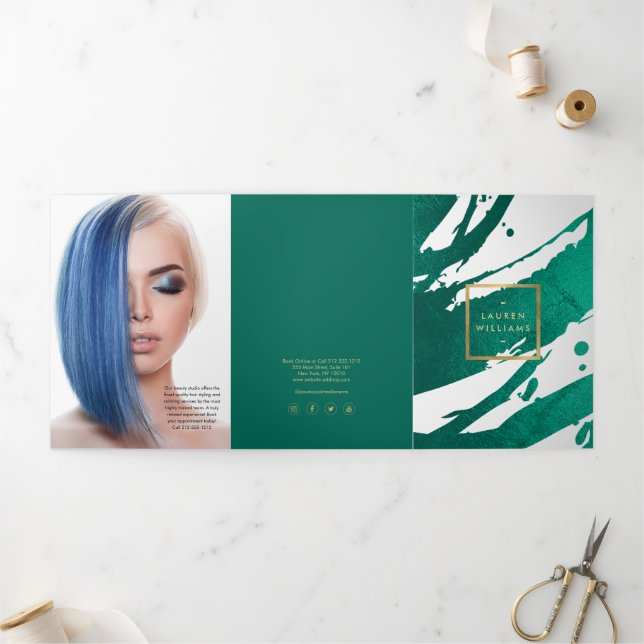Emerald Green Brushstrokes Brochure (Outside)
