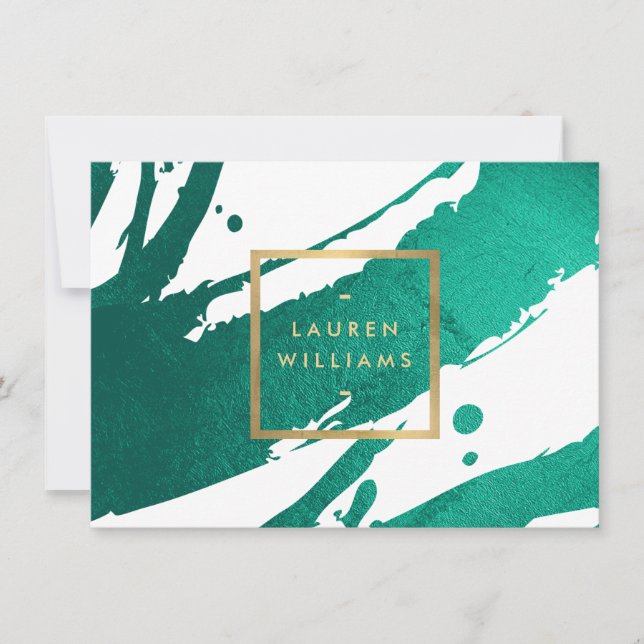Emerald Green Brushstrokes Gift Certificate Note Card (Front)