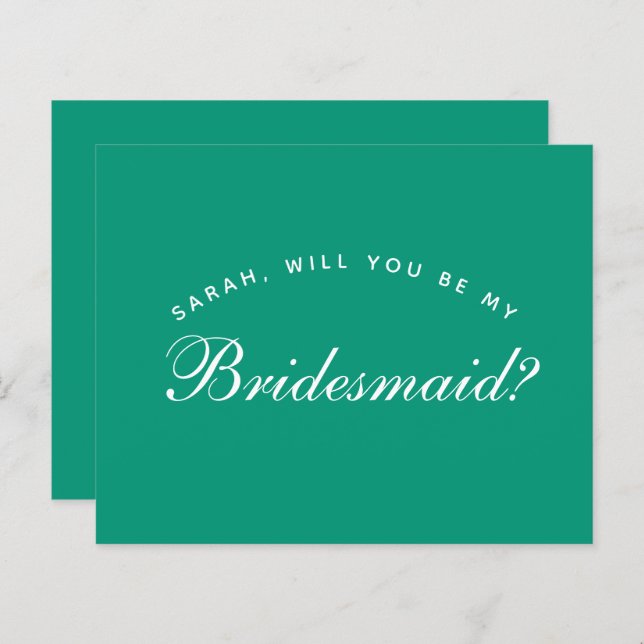 Emerald Green Budget Simple Bridesmaid Proposal (Front/Back)