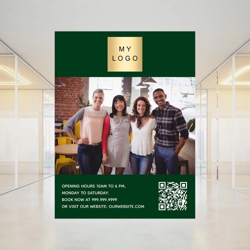 Emerald green business logo photo welcome QR_code Poster