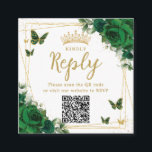 Emerald Green Butterflies Quinceanera RSVP QR Code Enclosure Card<br><div class="desc">Elegant Emerald Green Floral Square QR Code RSVP Enclosure Cards. Personalize them easily and quickly, simply click the customize it further button to edit the texts, change fonts and fonts colors. Featuring beautiful watercolor emerald green flowers, gold butterflies and a gold geometric frame. Matching items available in store. (c) Somerset...</div>