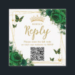 Emerald Green Butterflies Quinceanera RSVP QR Code Enclosure Card<br><div class="desc">Elegant Emerald Green Floral Square QR Code RSVP Enclosure Cards. Personalize them easily and quickly, simply click the customize it further button to edit the texts, change fonts and fonts colors. Featuring beautiful watercolor emerald green flowers, gold butterflies and a gold geometric frame. Matching items available in store. (c) Somerset...</div>