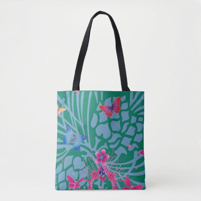 Emerald Green Butterfly Kaleidoscope Custom Print Tote Bag (Front)