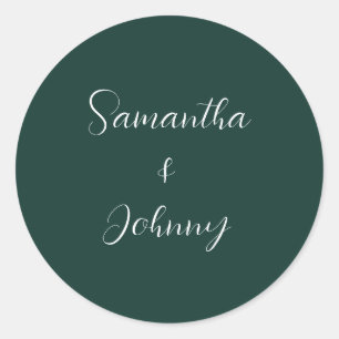 Emerald Green Calligraphy Elegant Couple Wedding Classic Round Sticker