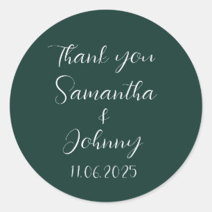 Emerald Green Calligraphy Elegant Couple Wedding Classic Round Sticker