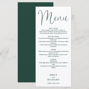 Emerald Green Calligraphy Script Wedding Menu