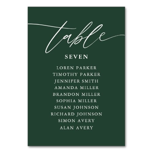 Emerald Green Calligraphy Wedding Seating Chart Table Number