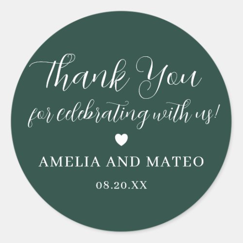 Emerald Green Calligraphy Wedding Thank You Favor Classic Round Sticker