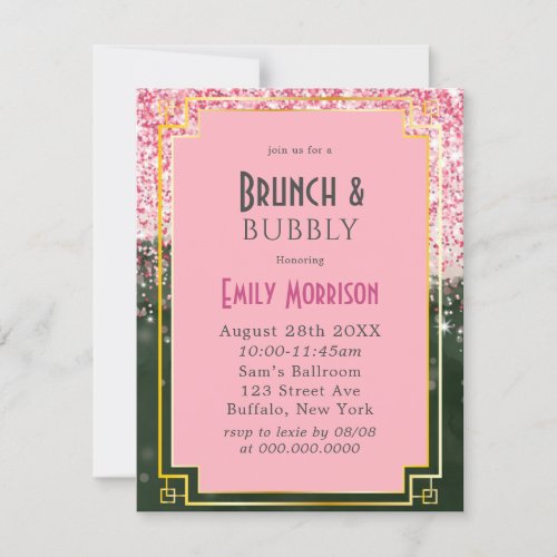 Emerald Green Canyon Rose Art Deco Brunch  Bubbly Invitation