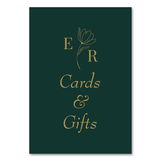 Emerald Green Cards & Gifts Wedding Table Sign (Front)