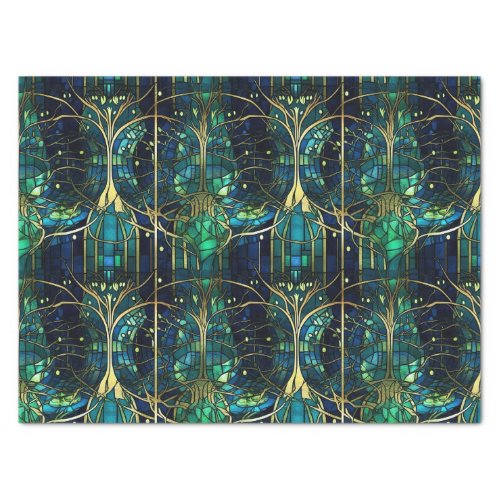 Emerald Green Celestial Tree Stained Glass Pattern Tissue Paper