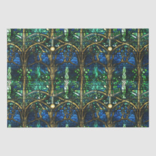Emerald Green Celestial Tree Stained Glass Pattern Tissue Paper