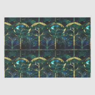 Emerald Green Celestial Tree Stained Glass Pattern Tissue Paper