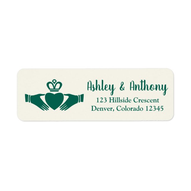Emerald Green Celtic Claddagh Wedding Address Label (Front)