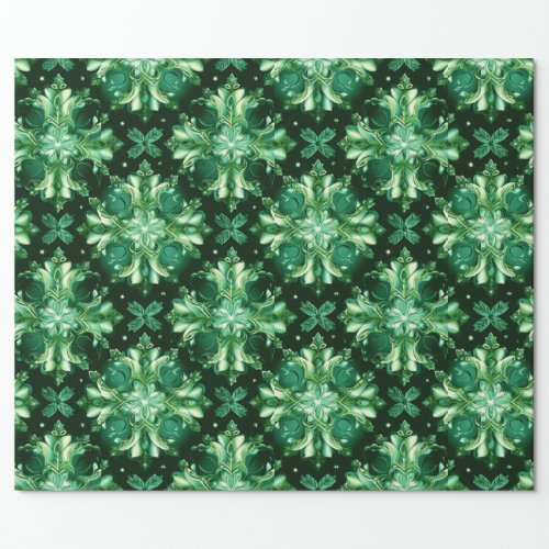 Emerald Green Celtic Irish Snowflakes Wrapping Paper