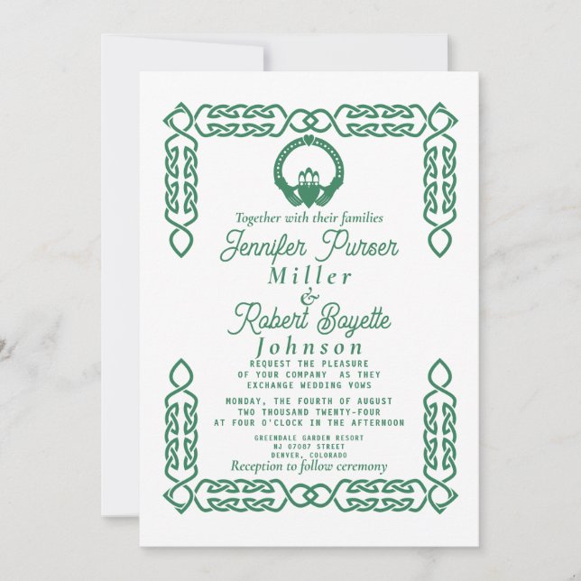Emerald Green Celtic Knot Claddagh Invitation (Front)