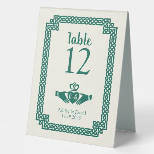 Emerald Green Celtic Knot Claddagh Irish Wedding Table Tent Sign