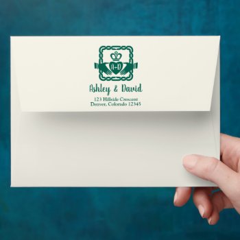 Emerald Green Celtic Knot Claddagh Wedding A7 Envelope by wasootch at Zazzle