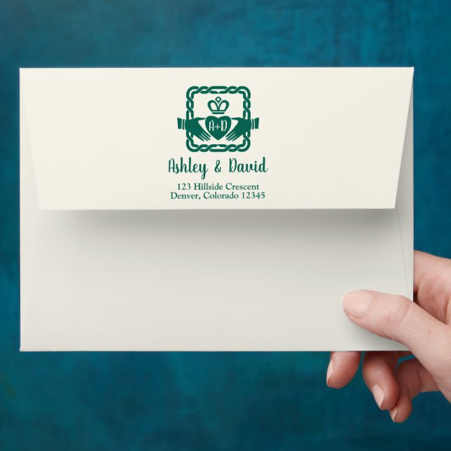 Emerald Green Celtic Knot Claddagh Wedding A7 Envelope (Hand)
