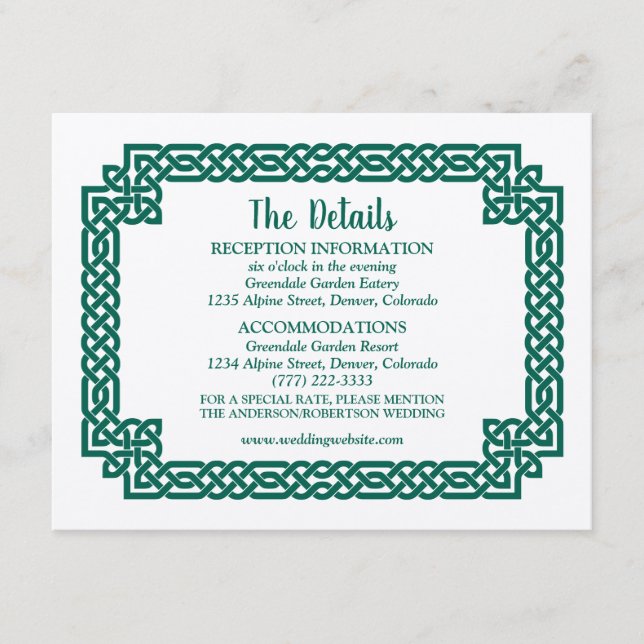 Emerald Green Celtic Knot Claddagh Wedding Enclosure Card (Front)