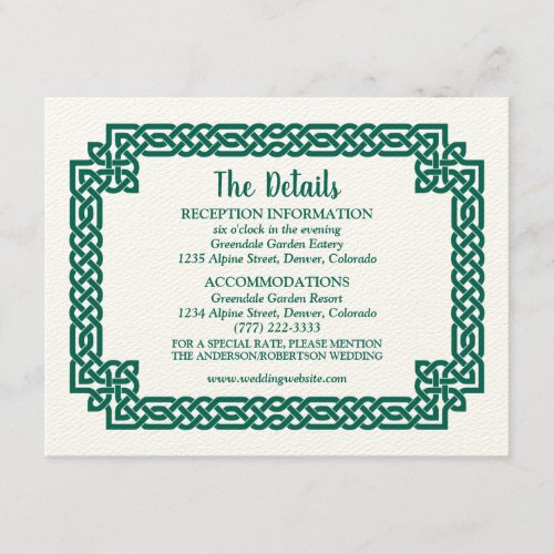 Emerald Green Celtic Knot Claddagh Wedding Enclosure Card