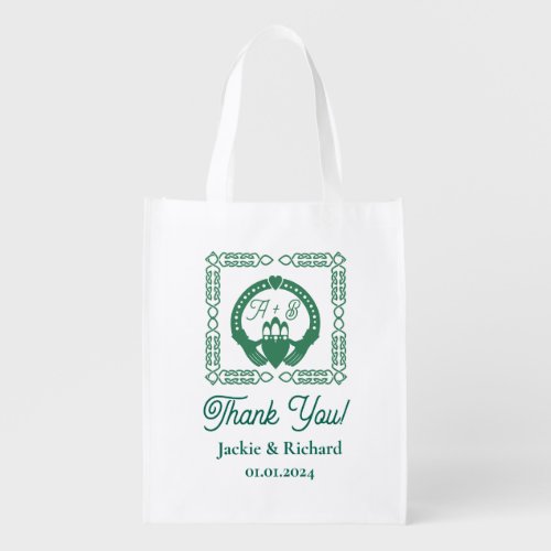 Emerald Green Celtic Knot Claddagh Wedding Grocery Bag