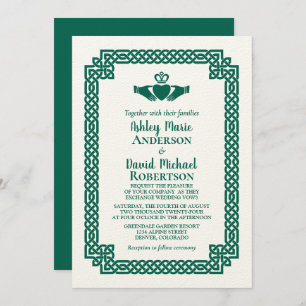 Emerald Green Celtic Knot Claddagh Wedding Invitation