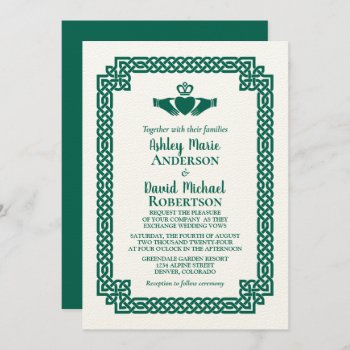 Emerald Green Celtic Knot Claddagh Wedding Invitation by wasootch at Zazzle