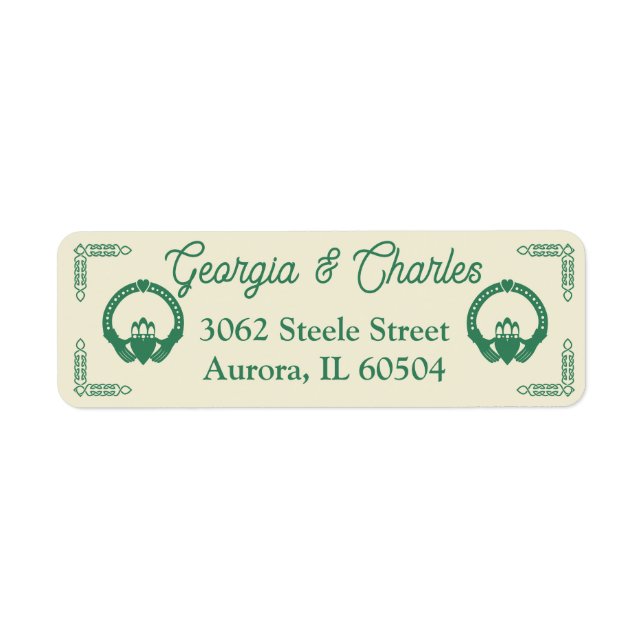 Emerald Green Celtic Knot Claddagh Wedding Label (Front)