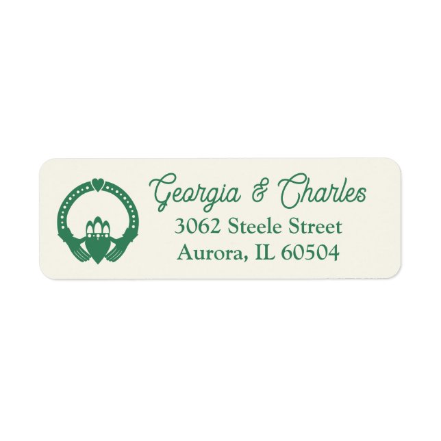 Emerald Green Celtic Knot Claddagh Wedding Label (Front)