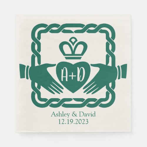 Emerald Green Celtic Knot Claddagh Wedding  Napkins