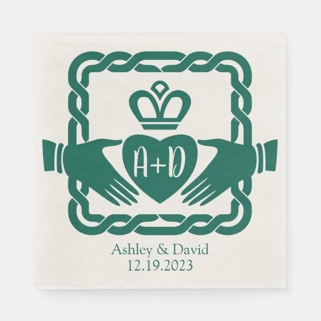 Emerald Green Celtic Knot Claddagh Wedding  Napkins (Front)