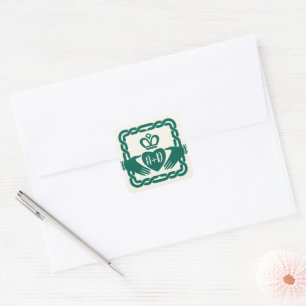 Emerald Green Celtic Knot Claddagh Wedding Square Sticker