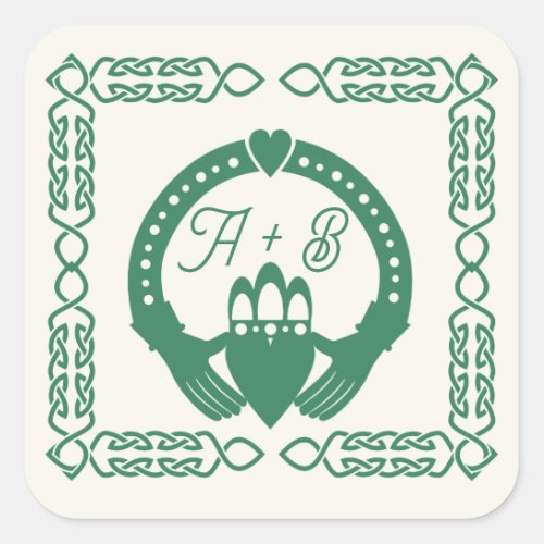 Emerald Green Celtic Knot Claddagh Wedding Square Sticker