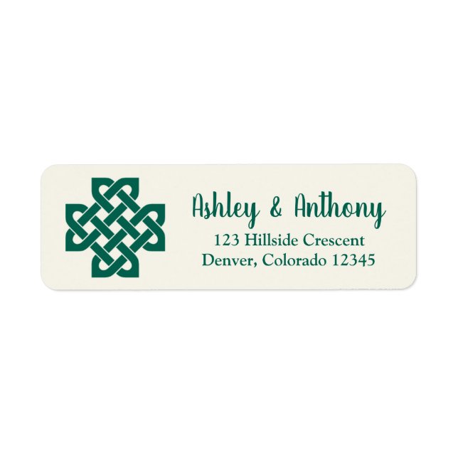 Emerald Green Celtic Knot Wedding Address Label (Front)