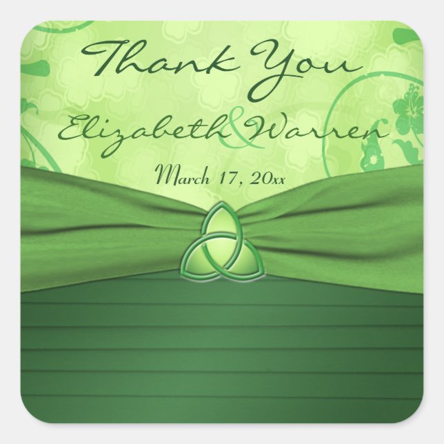 Emerald Green Celtic Love knot Wedding Favor Square Sticker (Front)
