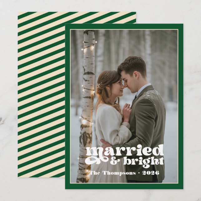 Emerald Green & Champagne Newlyweds Christmas Holiday Card (Front/Back)