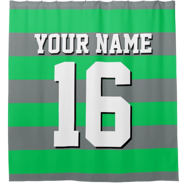 Emerald Green Charcoal Sports Jersey Preppy Stripe Shower Curtain (Front)