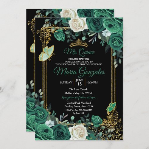 Emerald Green Charra Quinceanera Invitation