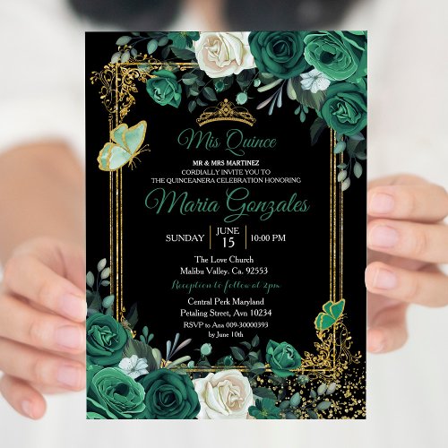 Emerald Green Charra Quinceanera Invitation