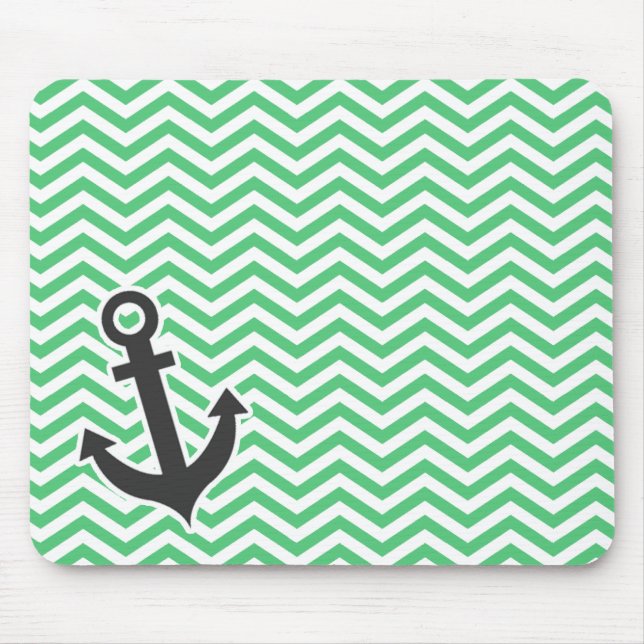 Emerald Green Chevron; Anchor Mouse Pad (Front)
