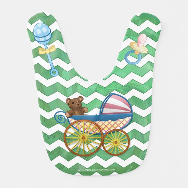 Emerald Green Chevron Baby Shower Bib (Front)