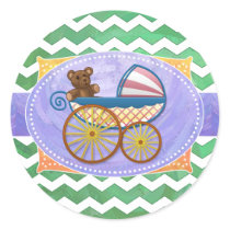Emerald Green Chevron Baby Shower Classic Round Sticker