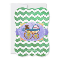 Emerald Green Chevron Baby Shower Invitation