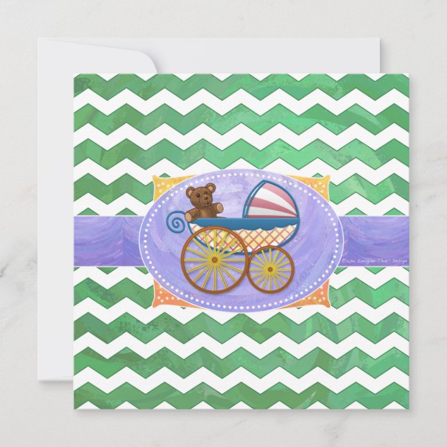Emerald Green Chevron Baby Shower Invitation (Front)
