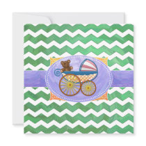 Emerald Green Chevron Baby Shower Invitation